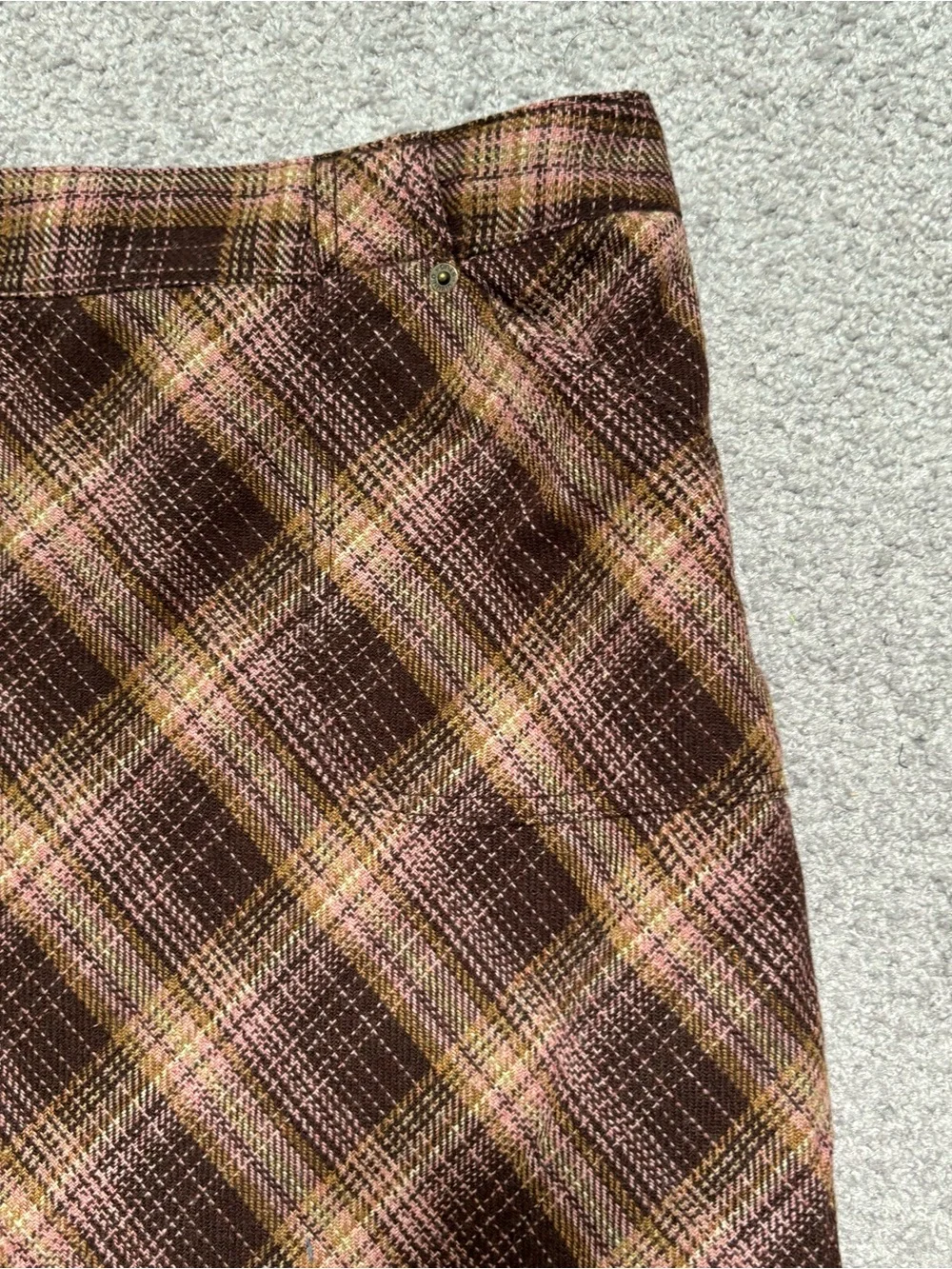 Brown Plaid A-Line Skirt with Pockets